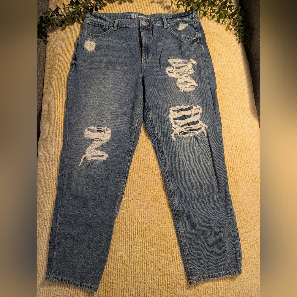 Women's Distressed Blue Jeans With Patches, Super Cute